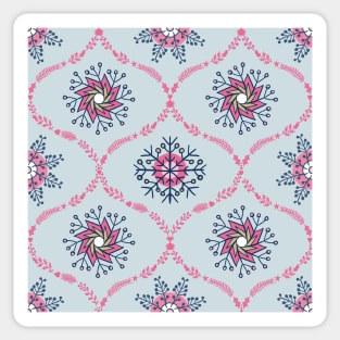 Snowflakes and branches ogee pattern in pink and light blue Sticker